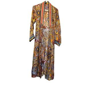 Johnny Was Sandalwood Tove Silk Kimono Duster With Paisley Print Size XS